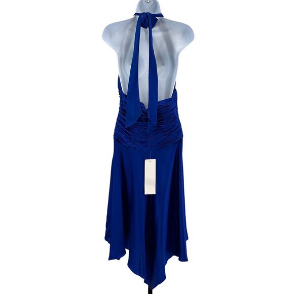 Cache Dress Women Sz 8 Cobalt Blue Halter Backless Silk Asymmetric V-Neck Formal - Picture 5 of 12